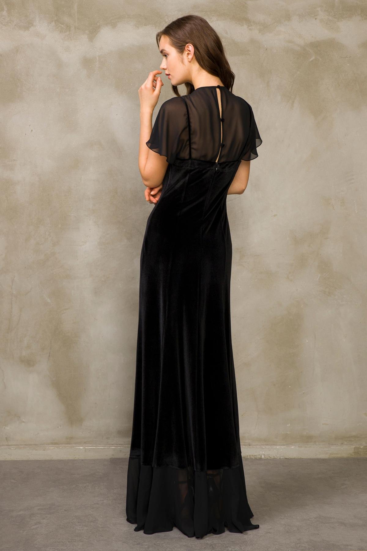 Moda Tutkusu Şifon Detaylı Kadife Elbise