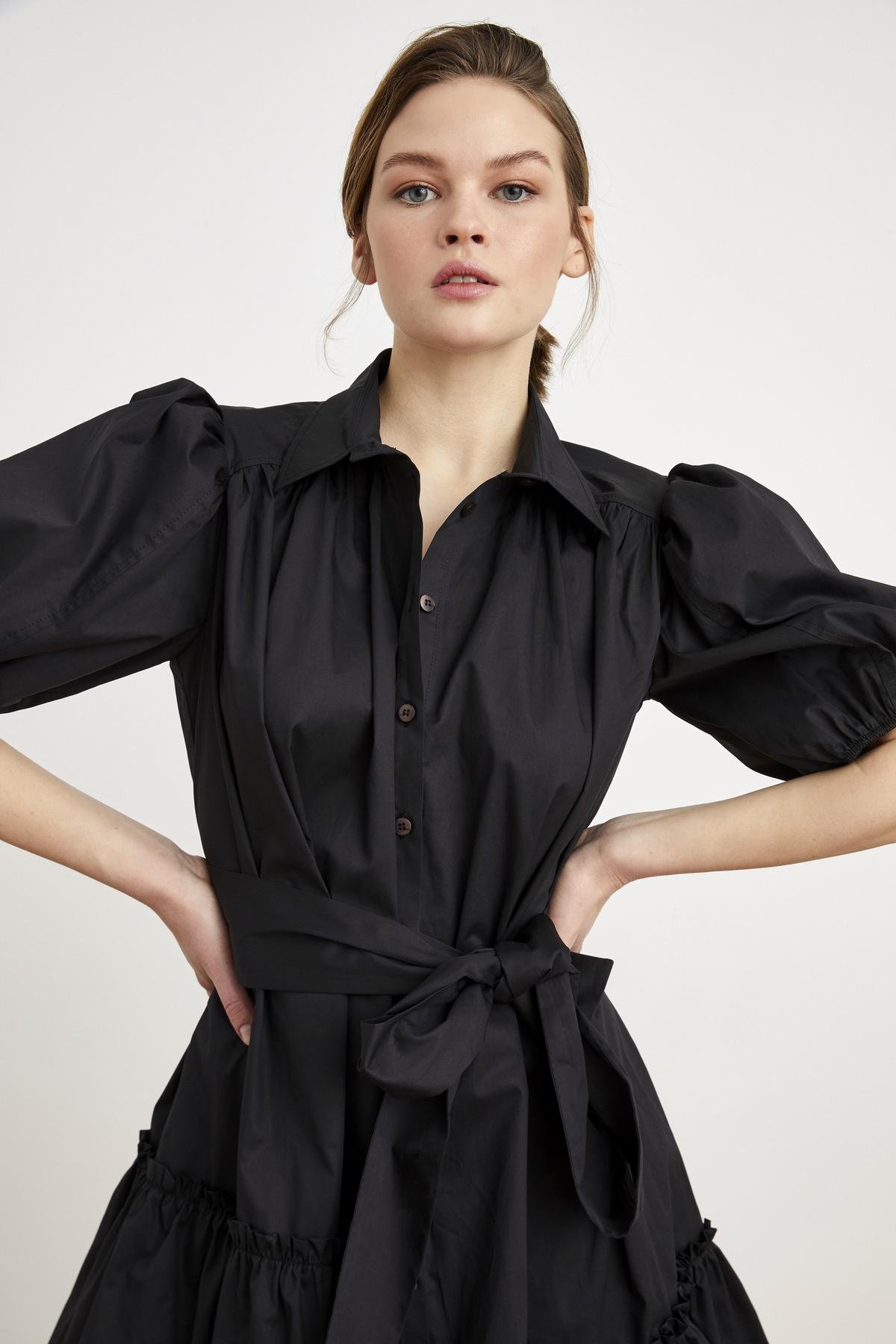 Moda Tutkusu Karpuz Kol Büzgülü Asimetrik Elbise