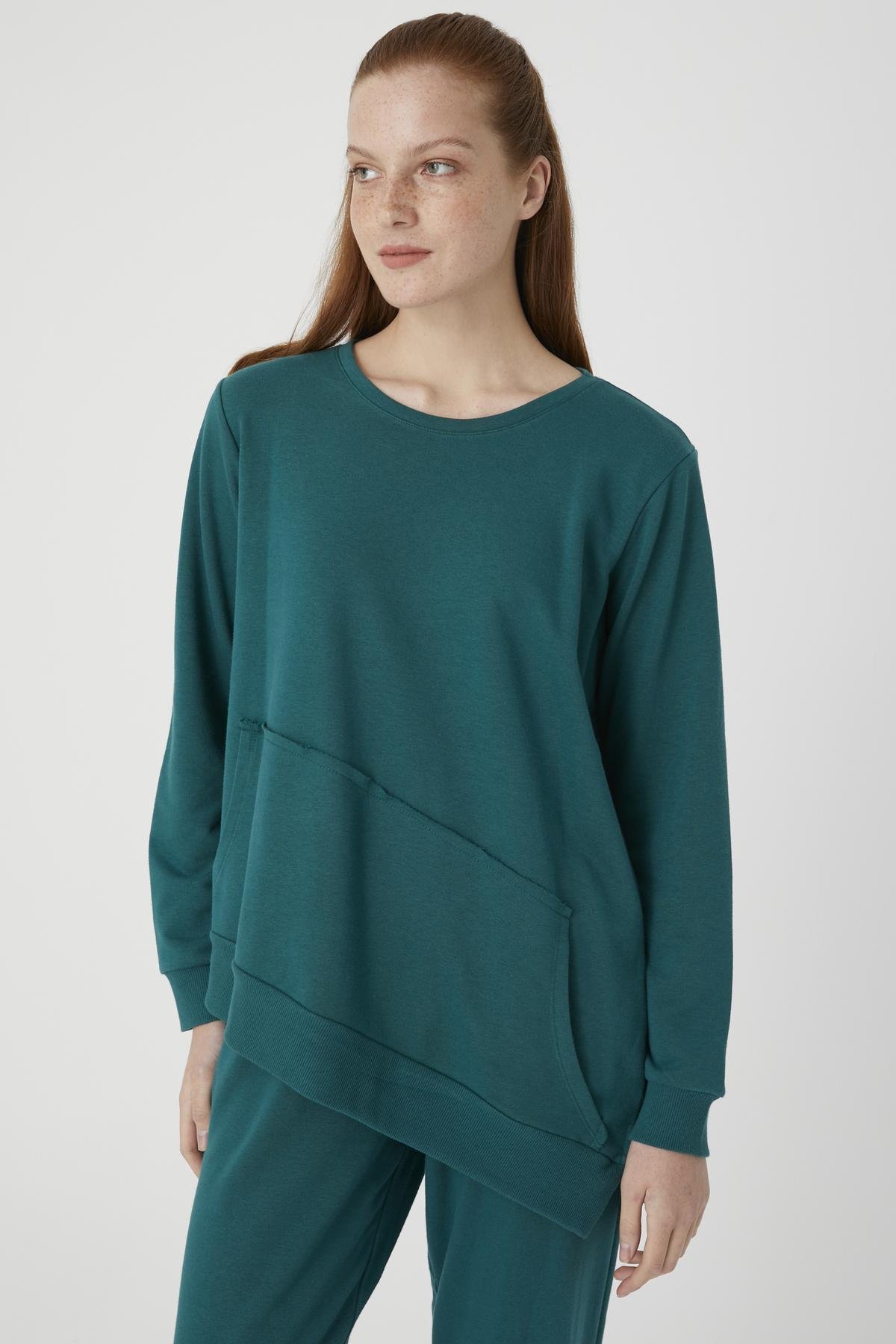 Önü Parçalı Uzun Kol Sweatshirt